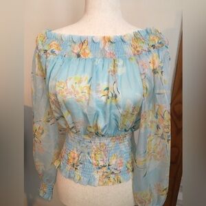 Bebe Floral Off-Shoulder Smocked Top